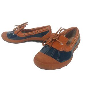 UGG Australia 1898 Duck Shoes Womens 8 Leather Sheepskin Slip On Navy Brown Rain